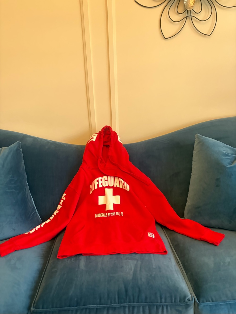 Lifeguard Red Crewneck Sweater with Hood - Casual Pullover